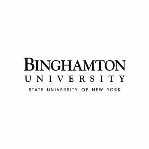 Binghamton University design featuring the words “BINGHAMTON UNIVERSITY” in a classic serif font, with “State University of New York” written below in smaller uppercase letters.