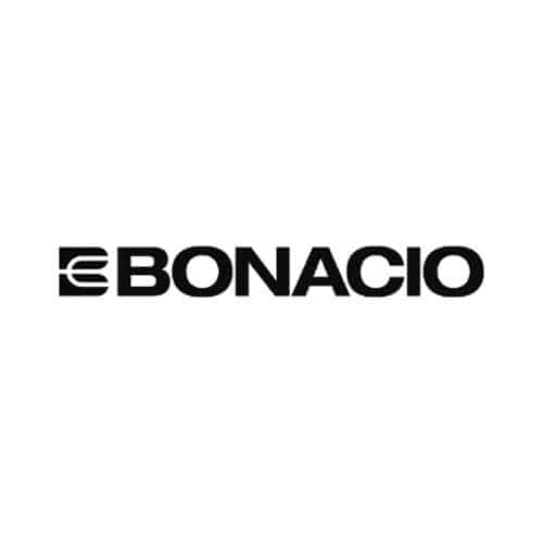 A bold, black wordmark spelling “BONACIO” in all capital letters, with a stylized “B” composed of horizontal lines and curves forming an abstract design.