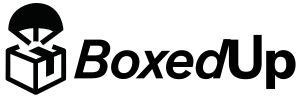BoxedUp logo featuring a parachute delivering a package next to the company name in bold black text.