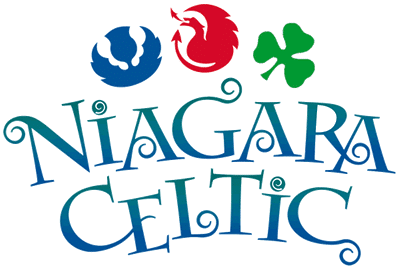Niagara Celtic Festival logo with dragon, shamrock, and Celtic design elements.
