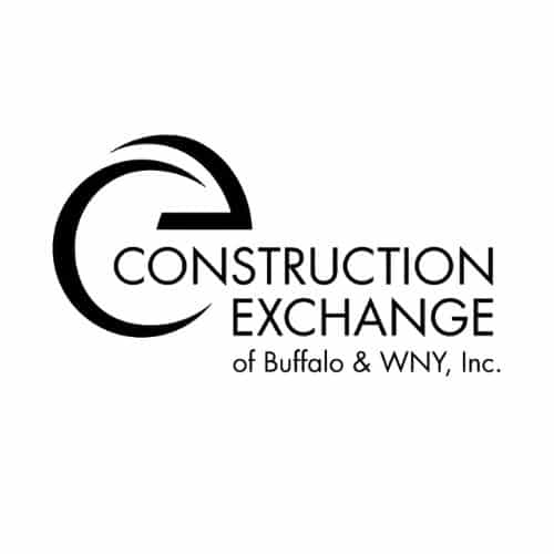 Construction Exchange of Buffalo & WNY, Inc. logo in black and white, featuring a stylized "C" forming an arrow shape to the left of the company name.