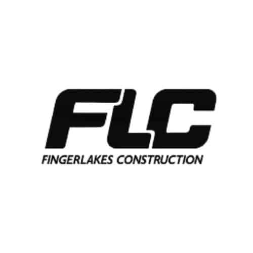 A bold, black uppercase "FLC" in a modern, slanted font, with the words "FINGERLAKES CONSTRUCTION" in smaller capital letters below.