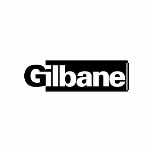 Gilbane design featuring the brand name in bold white letters, with the initial “G” partially outside a solid black rectangle background that encloses the rest of the text.