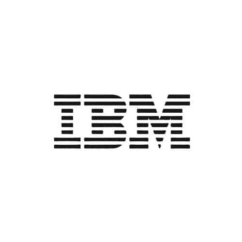 Black uppercase IBM letters formed by horizontal stripes on a white background
