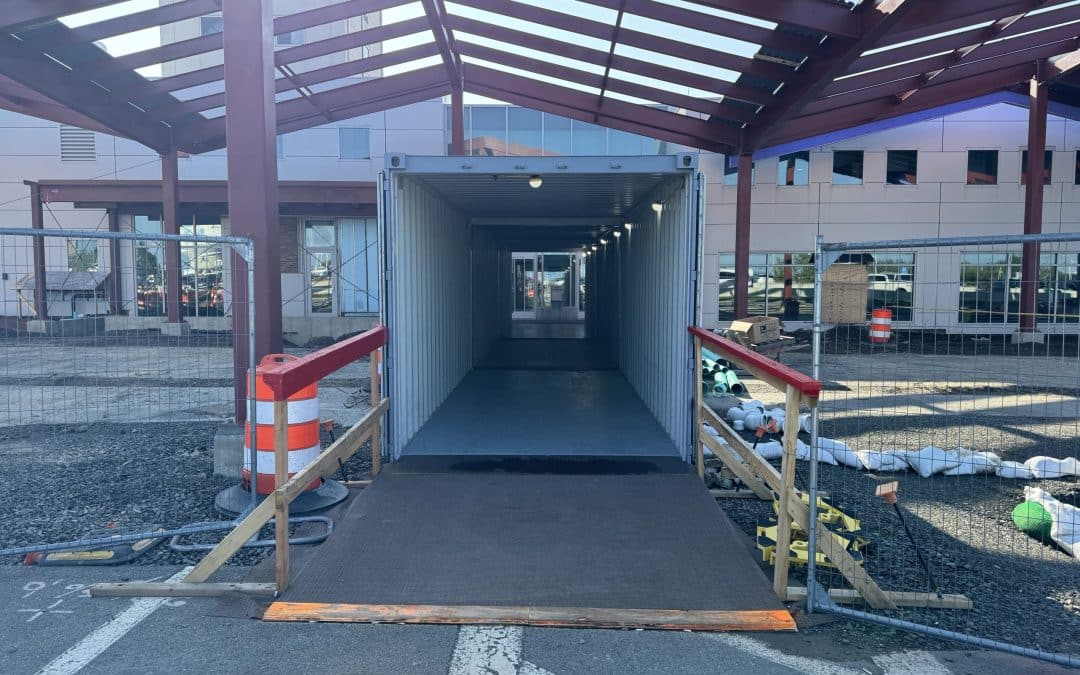 shipping container walkway at construction site