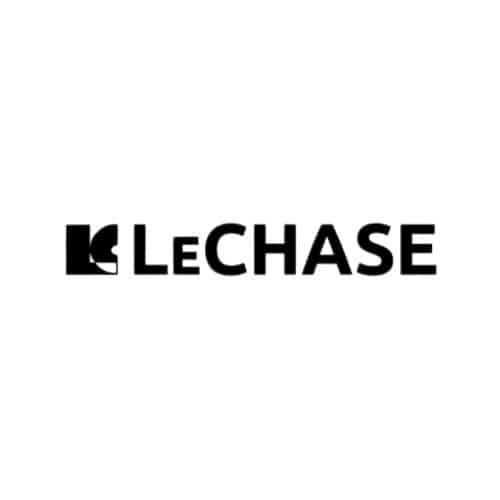 Black LeChase design featuring a stylized “L” emblem on the left, followed by the word “LeCHASE” in bold uppercase and lowercase letters.
