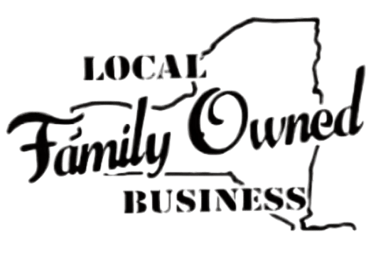 A-Verdi Storage Containers—A Local, Family-Owned Business Logo with the outline of New York State and the words 'Local Family Owned Business' in mixed bold and script fonts.