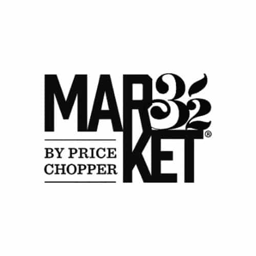 A bold, uppercase “MAR” on the left and “KET” on the right, with the number “32” in an ornate script overlapping the “K”. Below “MAR” is the text “BY PRICE CHOPPER” in smaller uppercase letters.