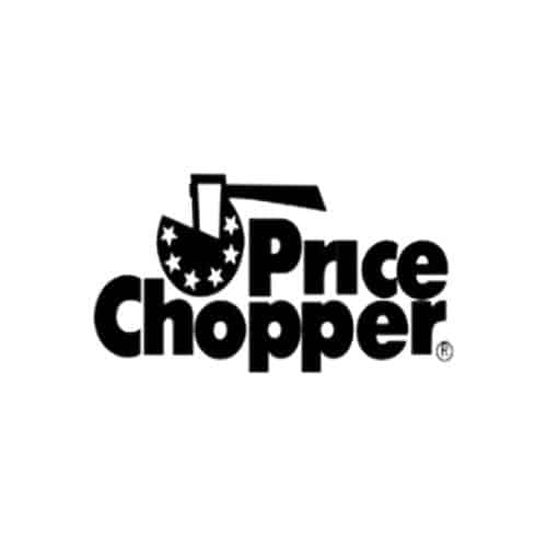 Black Price Chopper logo featuring the brand name in bold letters, with a stylized axe chopping into a circular shape decorated with stars.