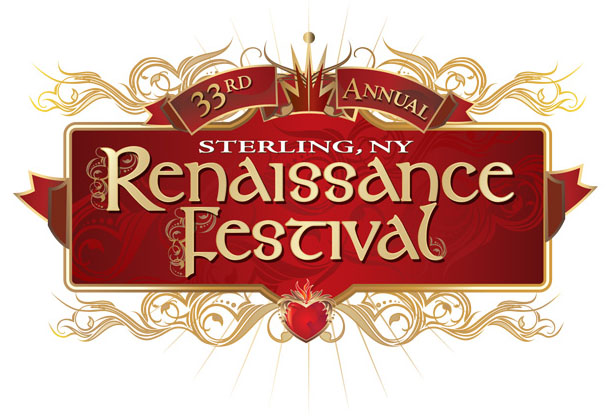 Sterling, NY Renaissance Festival logo with ornate gold and red design