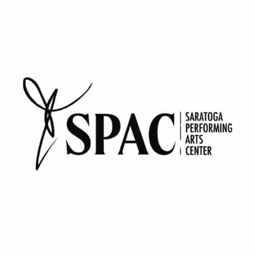 A sleek, modern logo with the stylized letters “SPAC” accompanied by the text “Saratoga Performing Arts Center” and a flowing abstract line design on the left.