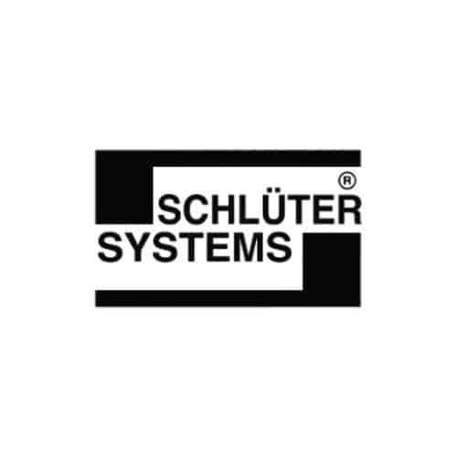 Black and white Schlüter Systems logo with bold uppercase text, enclosed in a rectangular frame design.