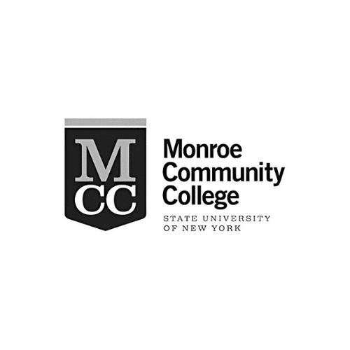 Monroe Community College logo with large bold letters MCC on a shield and the text ‘Monroe Community College, State University of New York.
