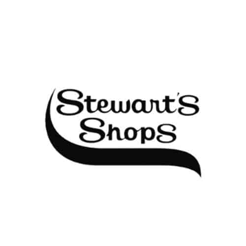 A bold, stylized wordmark reading “Stewart’s Shops” in a retro, rounded script font, with a sweeping curved underline that wraps upward along the left side.