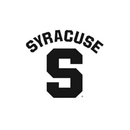 A bold, black wordmark reading "Syracuse" arched above a large, block-style capital letter "S."