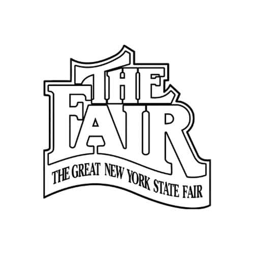 A bold, outlined logo with the words “THE FAIR” in large block letters stacked vertically, and “THE GREAT NEW YORK STATE FAIR” in smaller, curved text below.