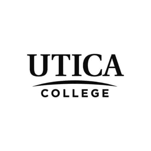 A bold, black, uppercase text logo reading "UTICA" above the word "COLLEGE" in smaller letters with a curved line separating them.